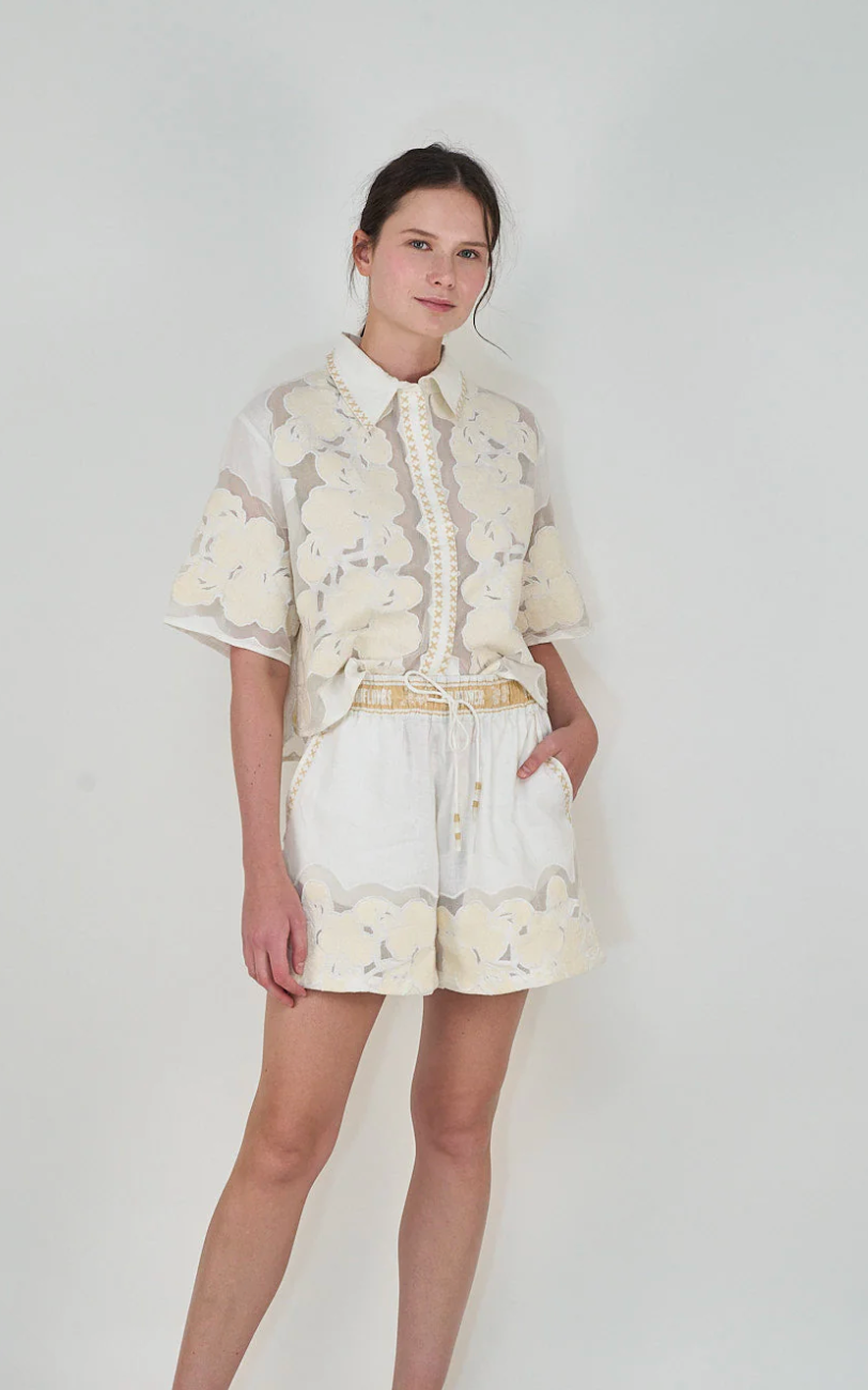 Short Shirt Wild Flower White
