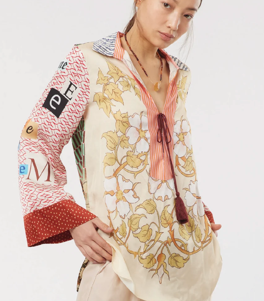 Carolina String Tie Collar Oriental Blouse