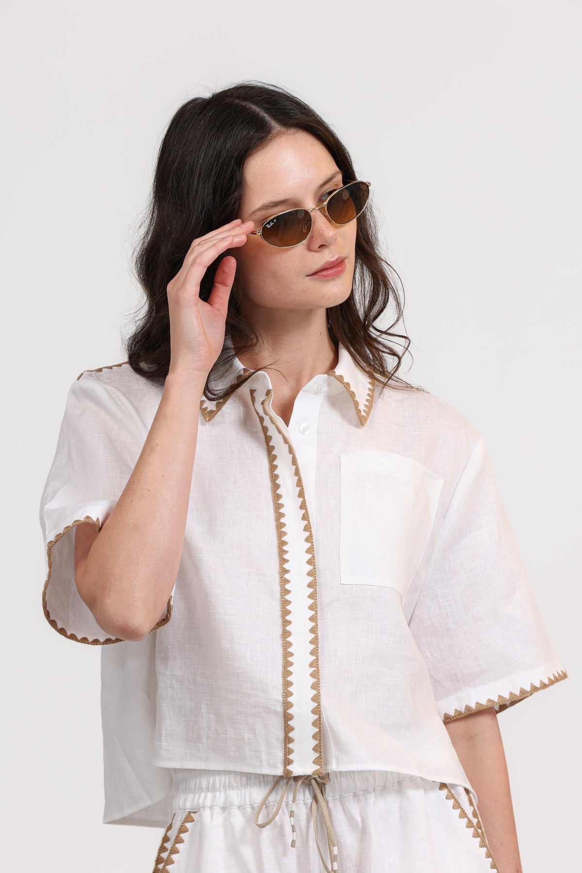 Linen Short Shirt Mosaico Embroidered