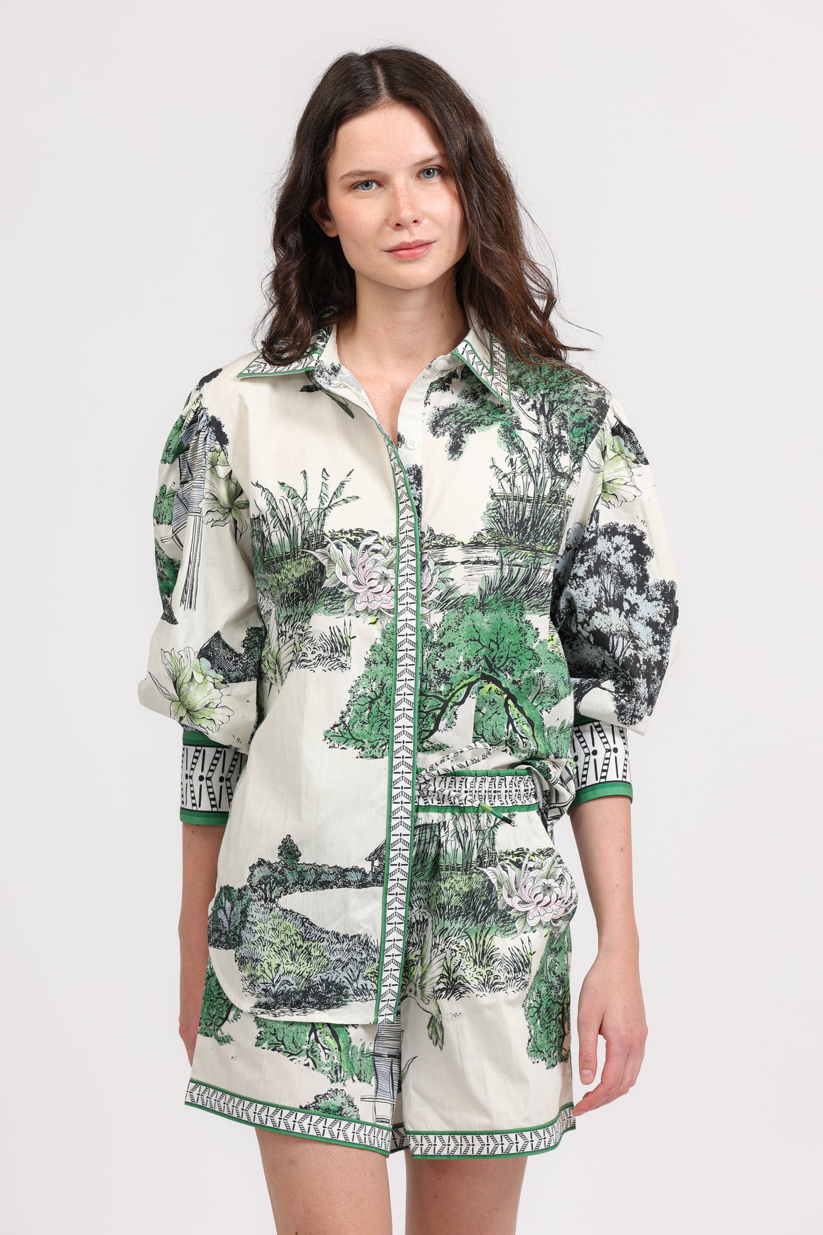 Poplin Shirt Thailand White and Green