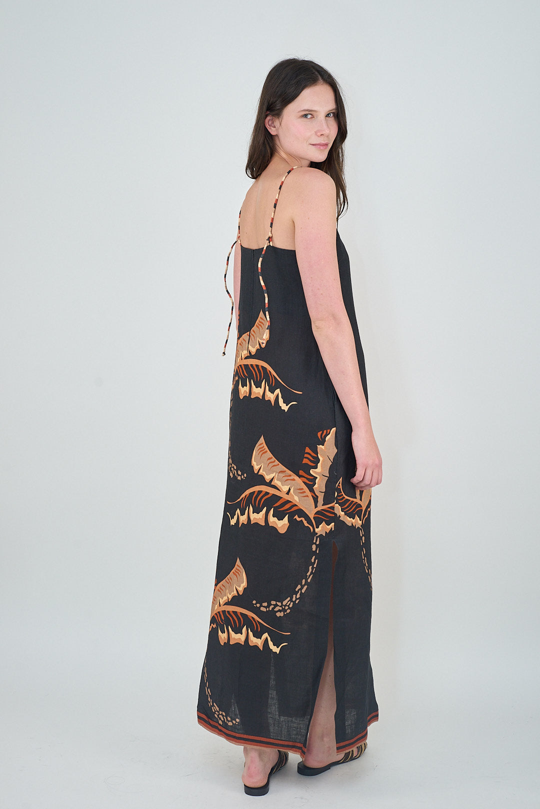 Long Dress Bali Tiger Palms Black