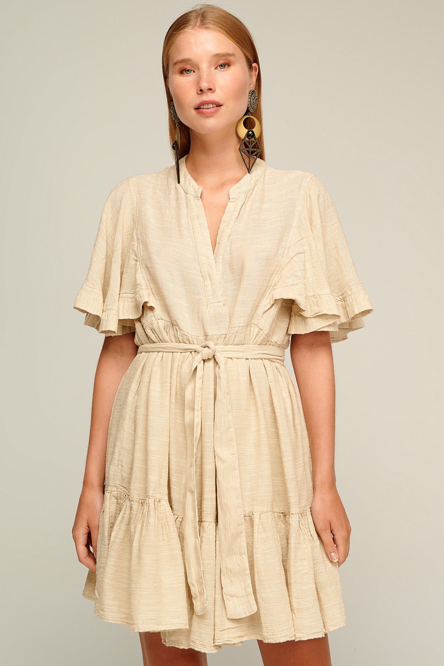 beige gauze dress Linen Gauze Goddess Dress: Boho Beige Simple Wedding Dress,vacation Wear,photoshoot Gown