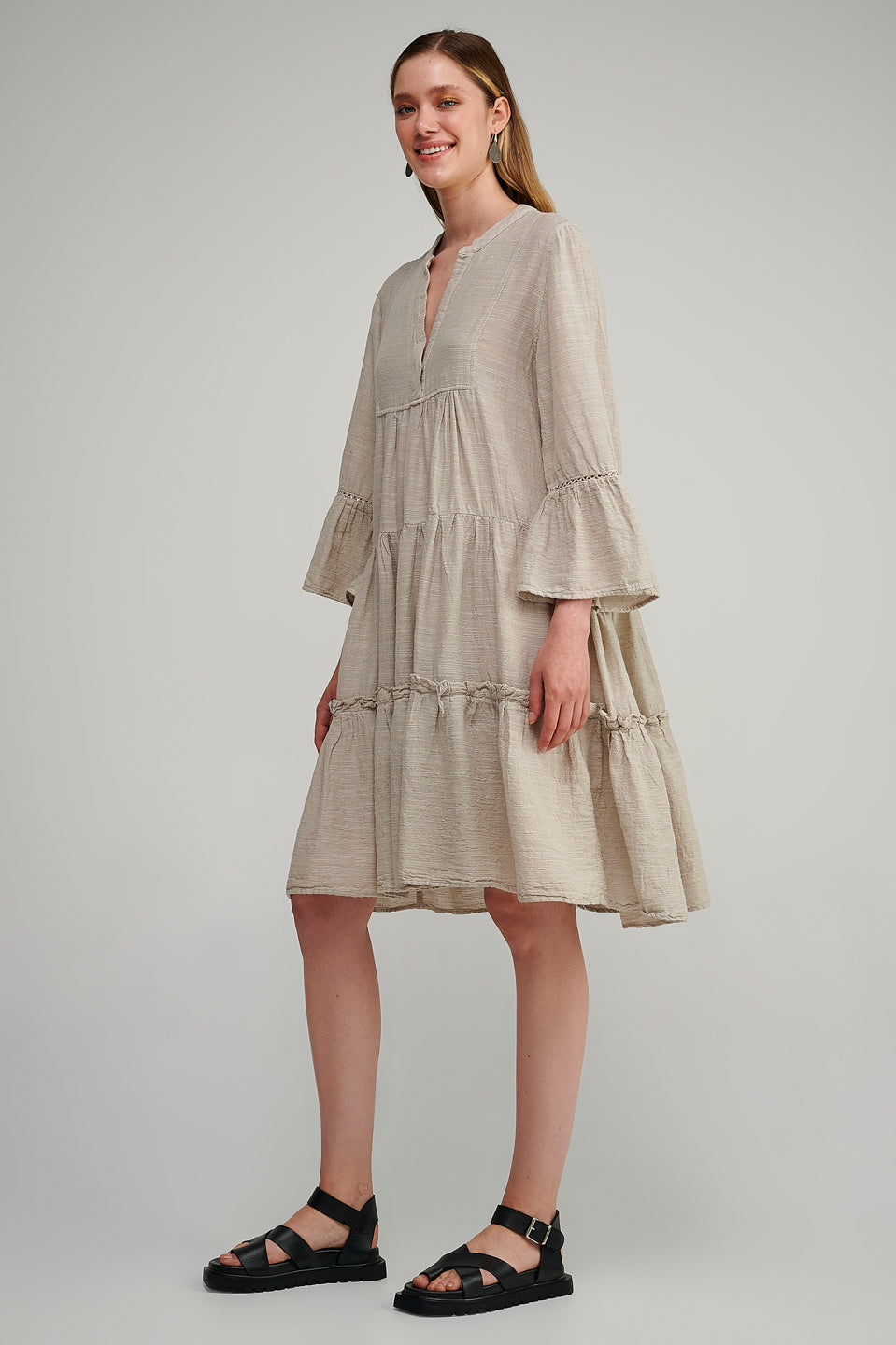 gauze midi dress with sleeves The Going Places Gauze Midi Dress