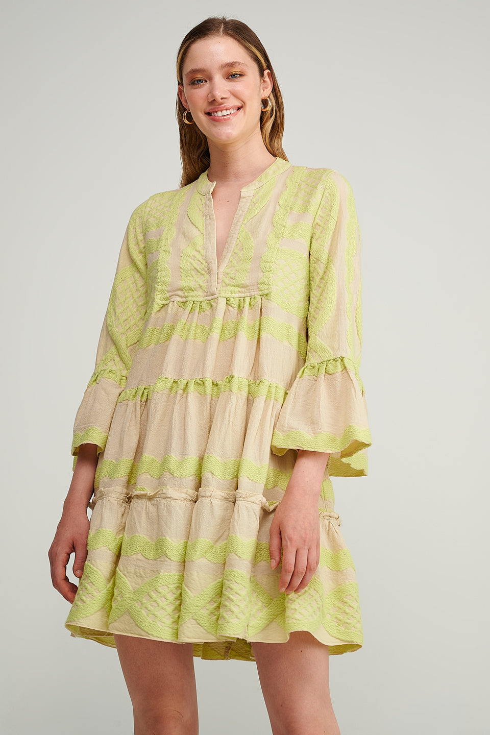 Hydra Dress S23P6106 Lime Beige- Ciel Yellow