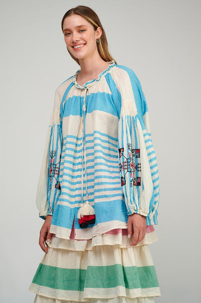 Stripes/ Embroidery Blouse S23P6121