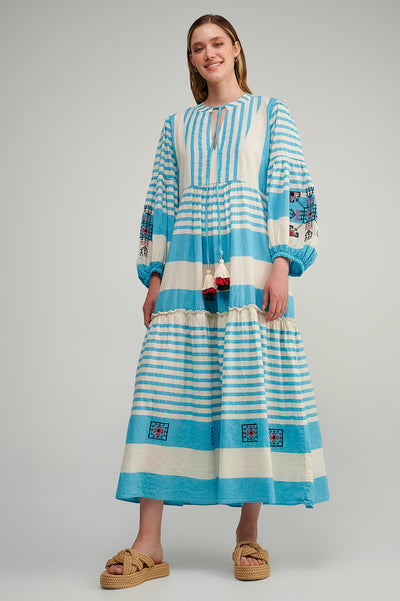 Stripes/ Embroidery Maxi Dress S23P6178