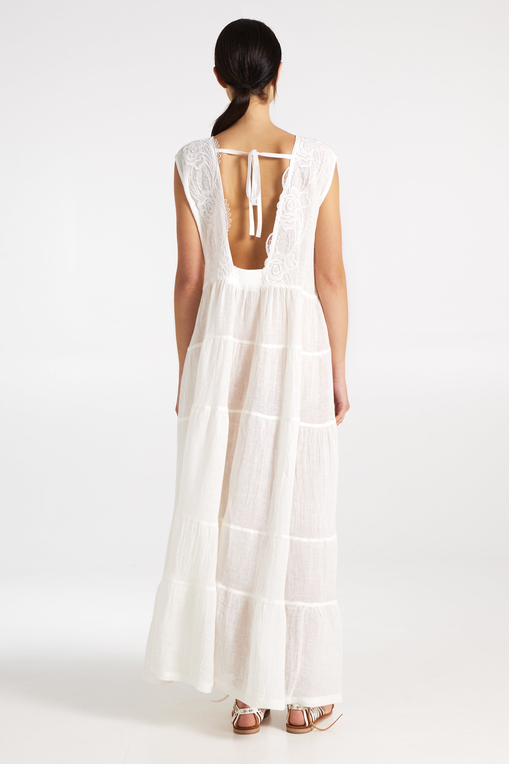 Long Linen Lace Dress White Long Linen Lace Dress White